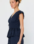 EMBROIDERED V-NECK PEPLUM BLOUSE