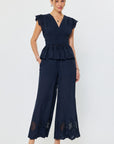 EMBROIDERED V-NECK PEPLUM BLOUSE