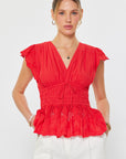 EMBROIDERED V-NECK PEPLUM BLOUSE