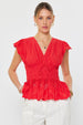 EMBROIDERED V-NECK PEPLUM BLOUSE