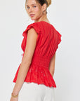 EMBROIDERED V-NECK PEPLUM BLOUSE