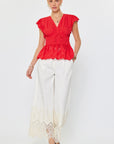 EMBROIDERED V-NECK PEPLUM BLOUSE