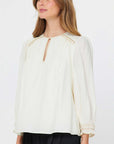 EMBROIDERED KEYHOLE PEASANT BLOUSE