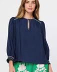 EMBROIDERED KEYHOLE PEASANT BLOUSE
