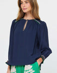 EMBROIDERED KEYHOLE PEASANT BLOUSE