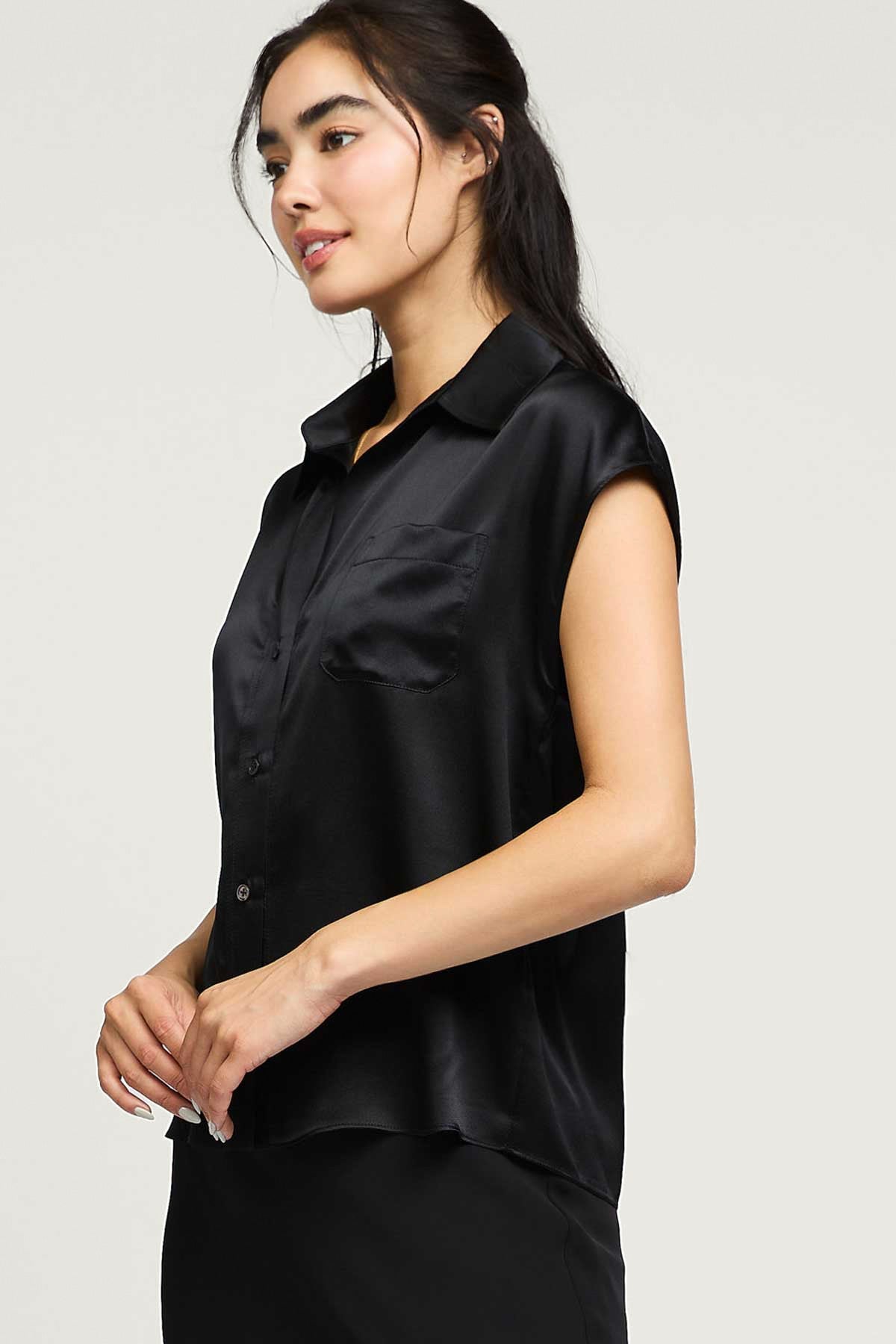 SILK CAP SLEEVE BLOUSE
