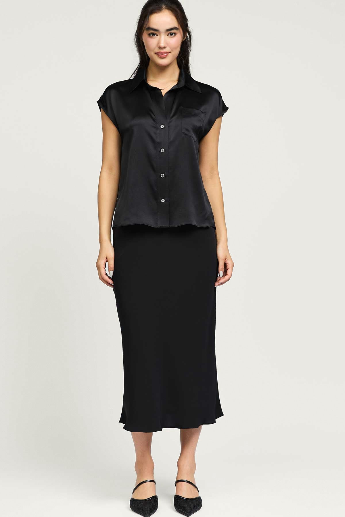 SILK CAP SLEEVE BLOUSE