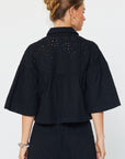 EYELET CROP 1/2 SLEEVE SHIRT