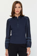 LACE TRIM MIXED MEDIA POLO COLLAR TOP