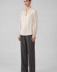 SCALLOP LACE TRIM V-NECK BLOUSE