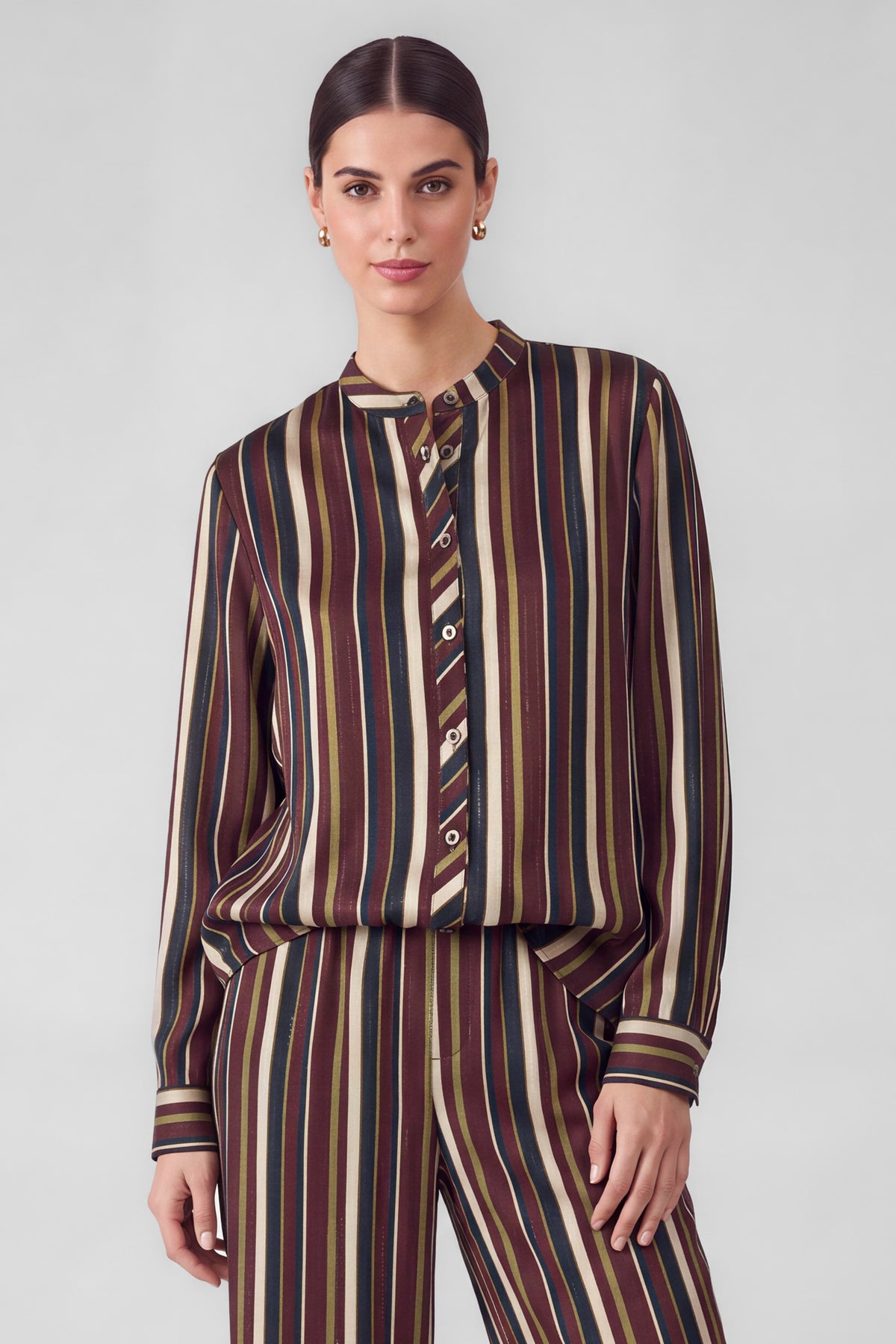 STRIPED COLLARLESS BLOUSE