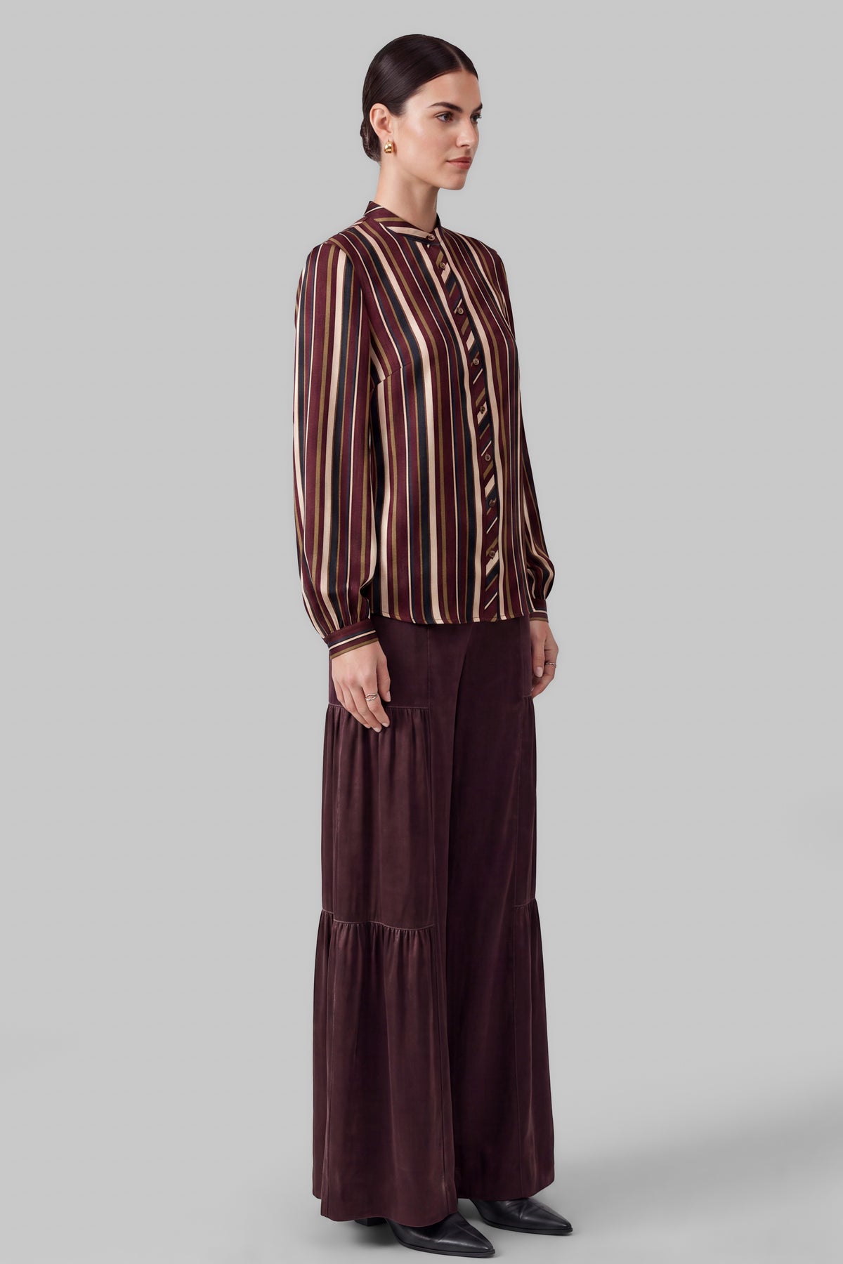 STRIPED COLLARLESS BLOUSE