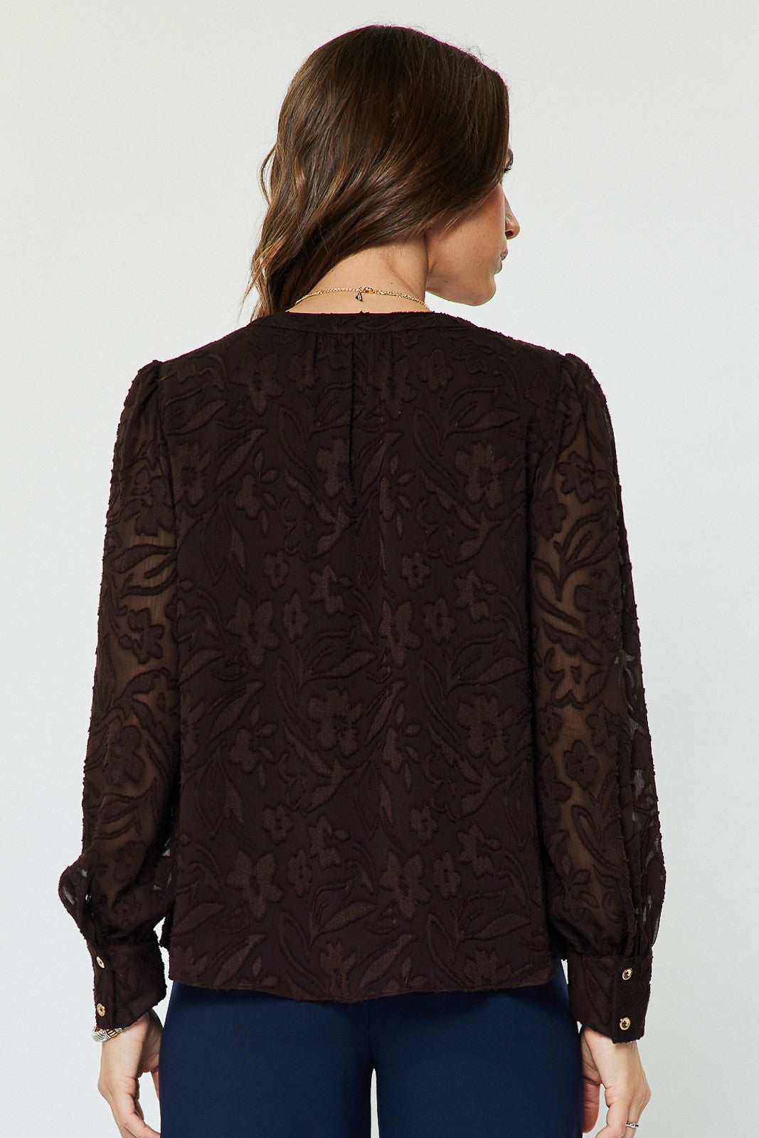 FLORAL JACQUARD SPLIT NECK BLOUSE