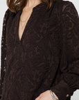 FLORAL JACQUARD SPLIT NECK BLOUSE
