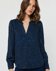 FLORAL JACQUARD SPLIT NECK BLOUSE