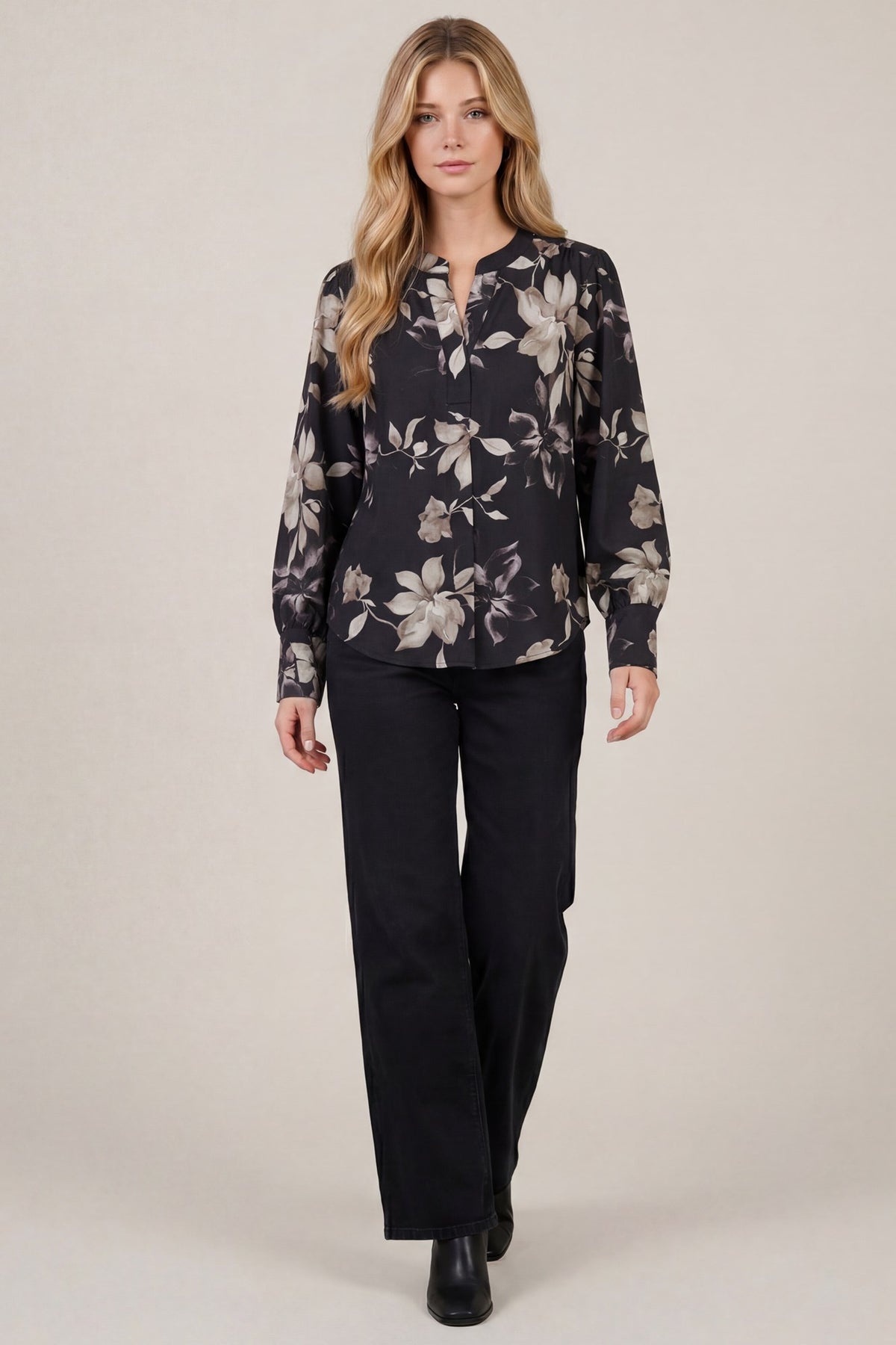FLORAL SPLIT NECK BLOUSE