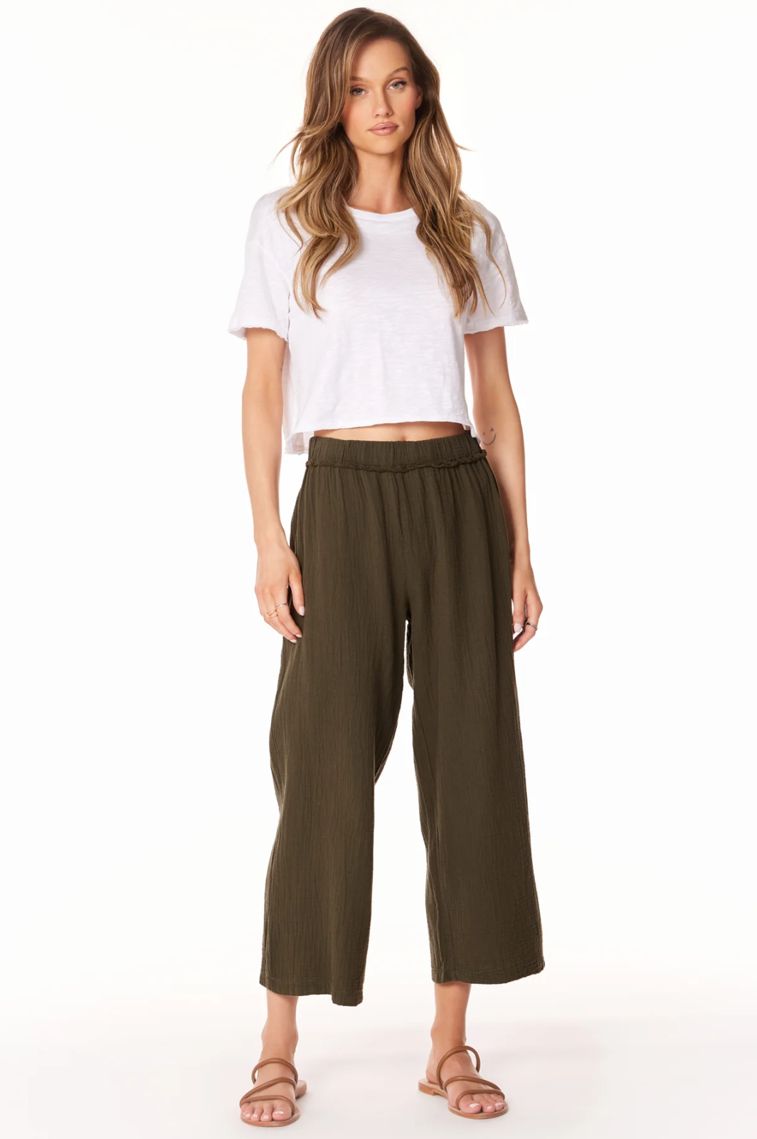 BUIgtTklOP Pants For Women Clearance Women's Solid Color Elastic Waist  Straight Barrel Cotton Pockets Pants 