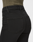 detail rear view of the cindy jean with raw hem from paige, in black, showing pocket detail