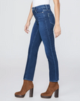 waist down side view of the cindy high rise straight jean from paige in dream weaver blue