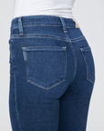 rear view of the cindy high rise straight jean from paige in dream weaver blue showing rear pocket detail