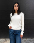 PEARL TRIM CABLE KNIT TOP