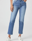 waist down front view of the sarah straight ankle jean in canyon moon distressed blue