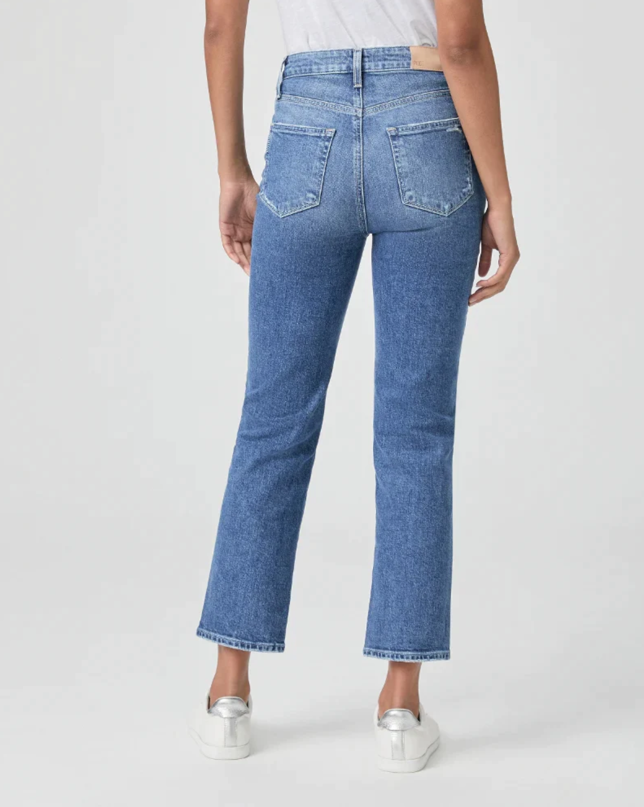 waist down rear view of the federal slim straight jean from paige in russ blue