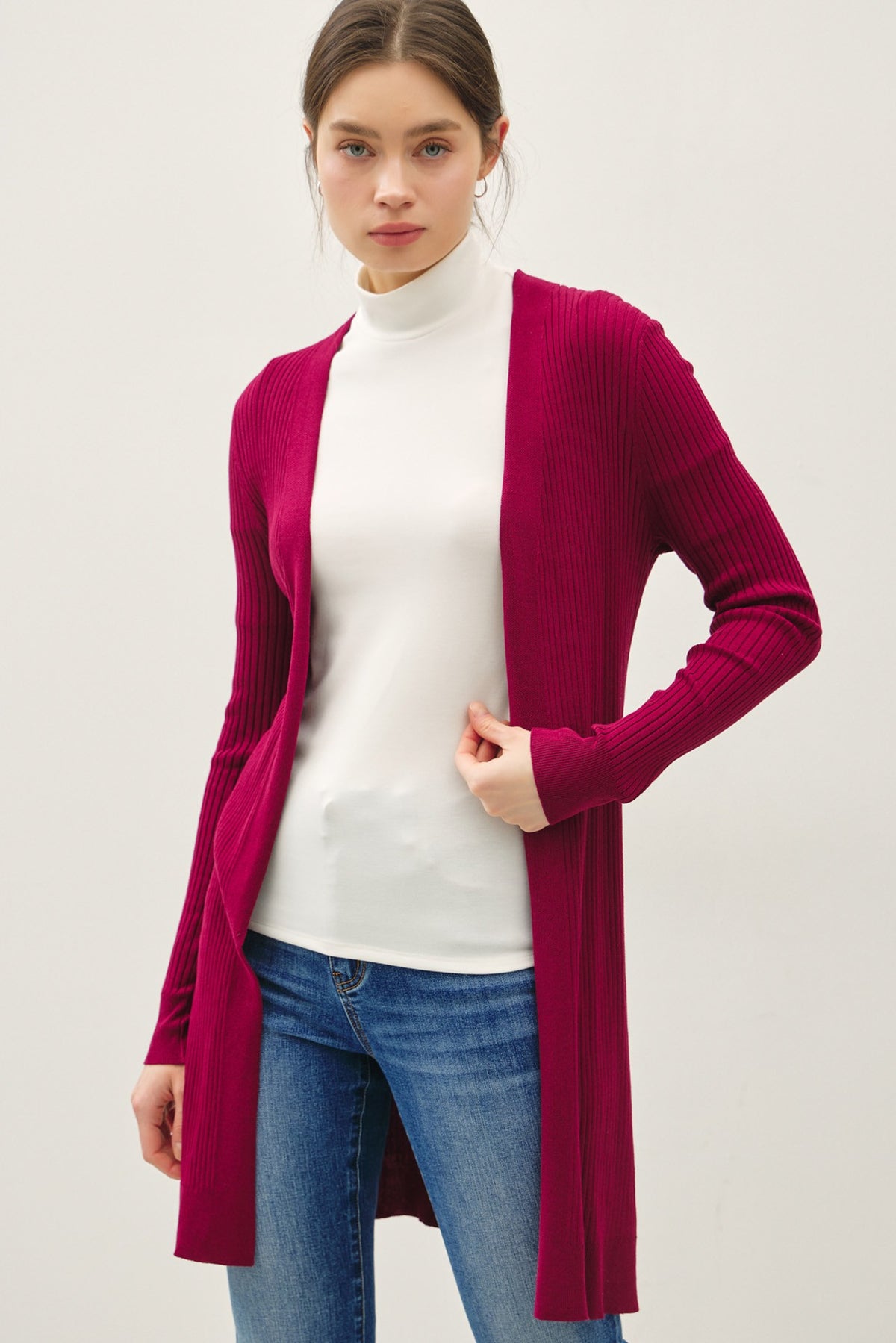 RIBBED OPEN DUSTER CARDIGAN