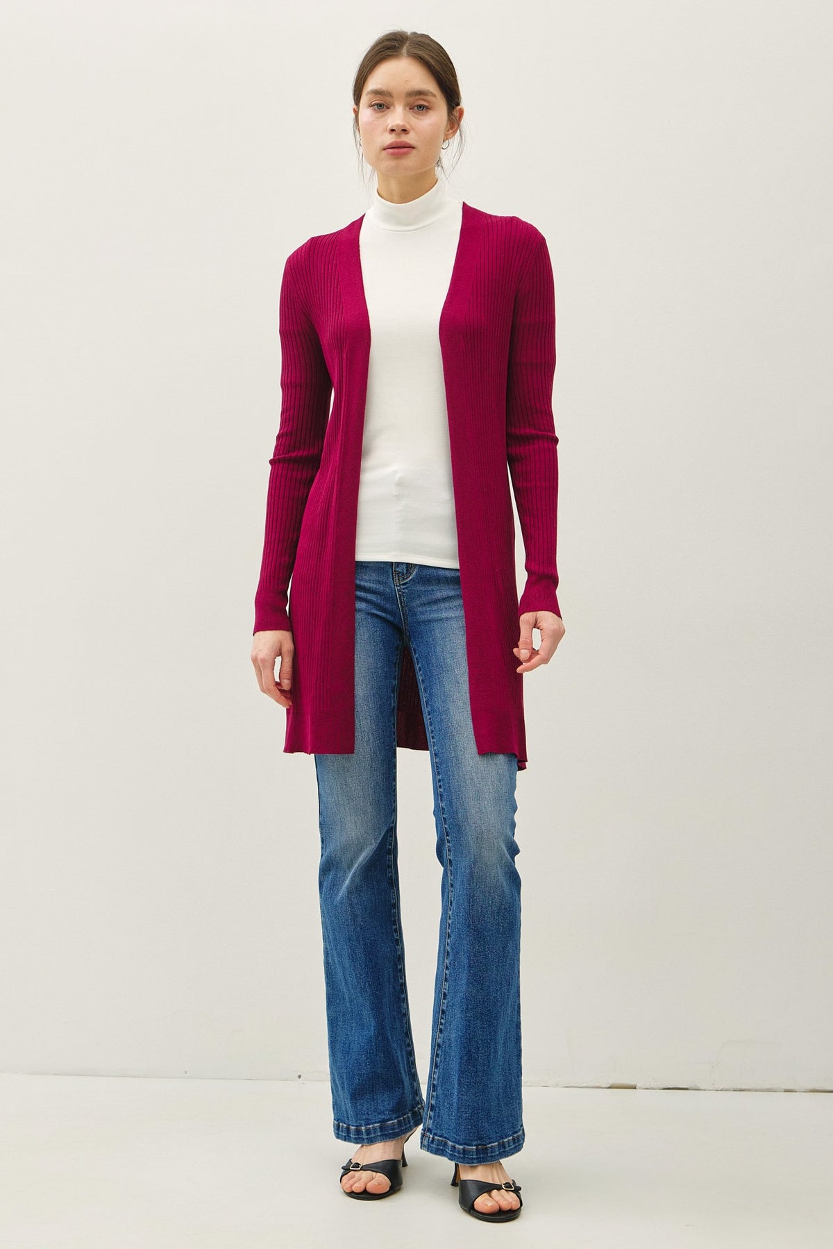 RIBBED OPEN DUSTER CARDIGAN