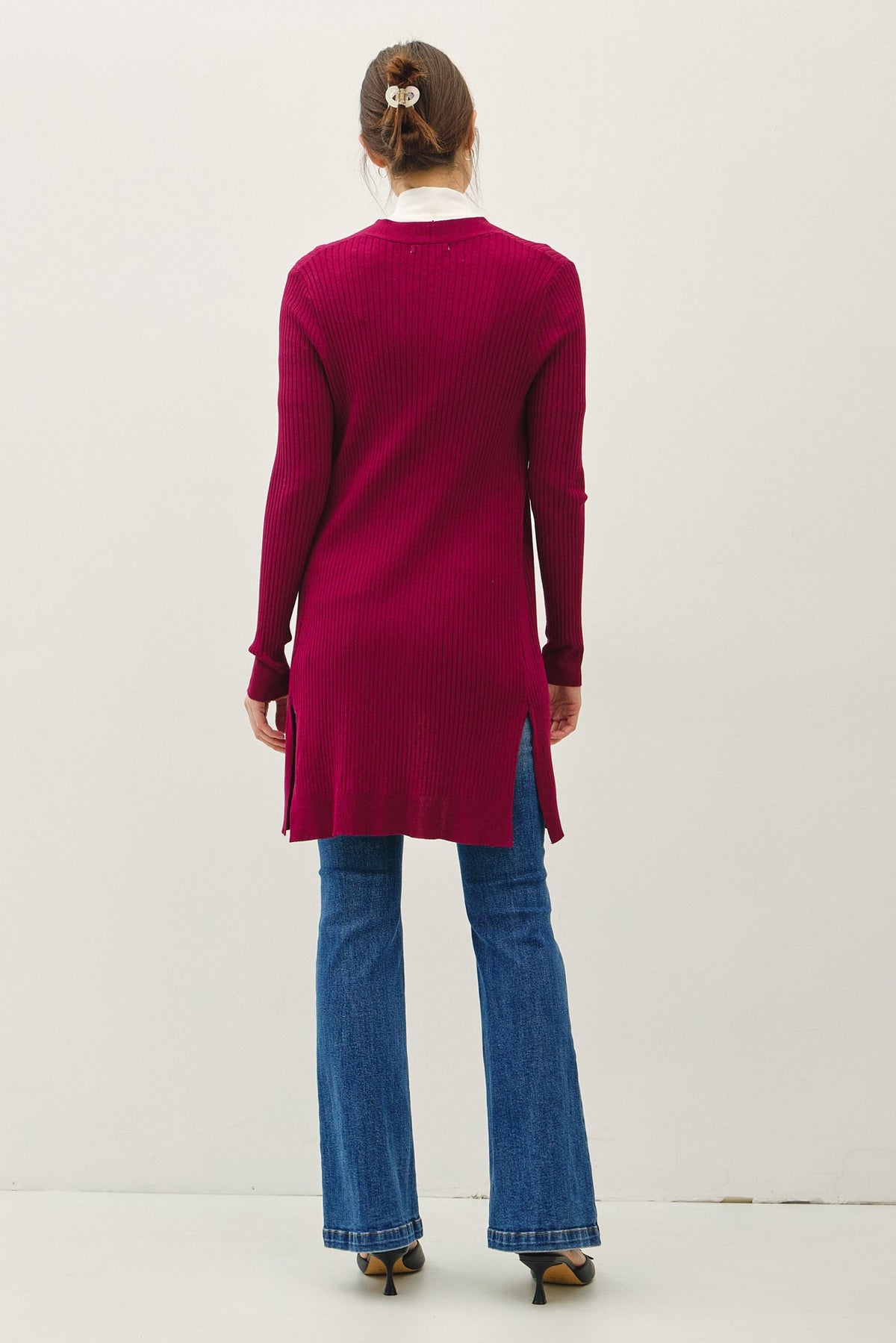 RIBBED OPEN DUSTER CARDIGAN