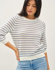 STRIPED OPEN STITCH 3/4 SLEEVE SWEATER