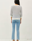 STRIPED OPEN STITCH 3/4 SLEEVE SWEATER