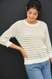 STRIPED OPEN STITCH 3/4 SLEEVE SWEATER