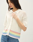 RAINBOW STRIPE OPEN STITCH SHORT SLEEVE CARDI