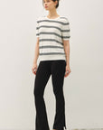 TRIPLE STRIPE SHORT SLEEVE SWEATER