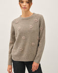 EMBROIDERED TONAL FLOWERS SWEATER