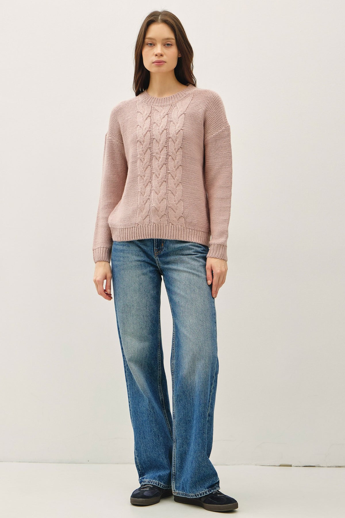 CABLE KNIT DROP SHOULDER SWEATER