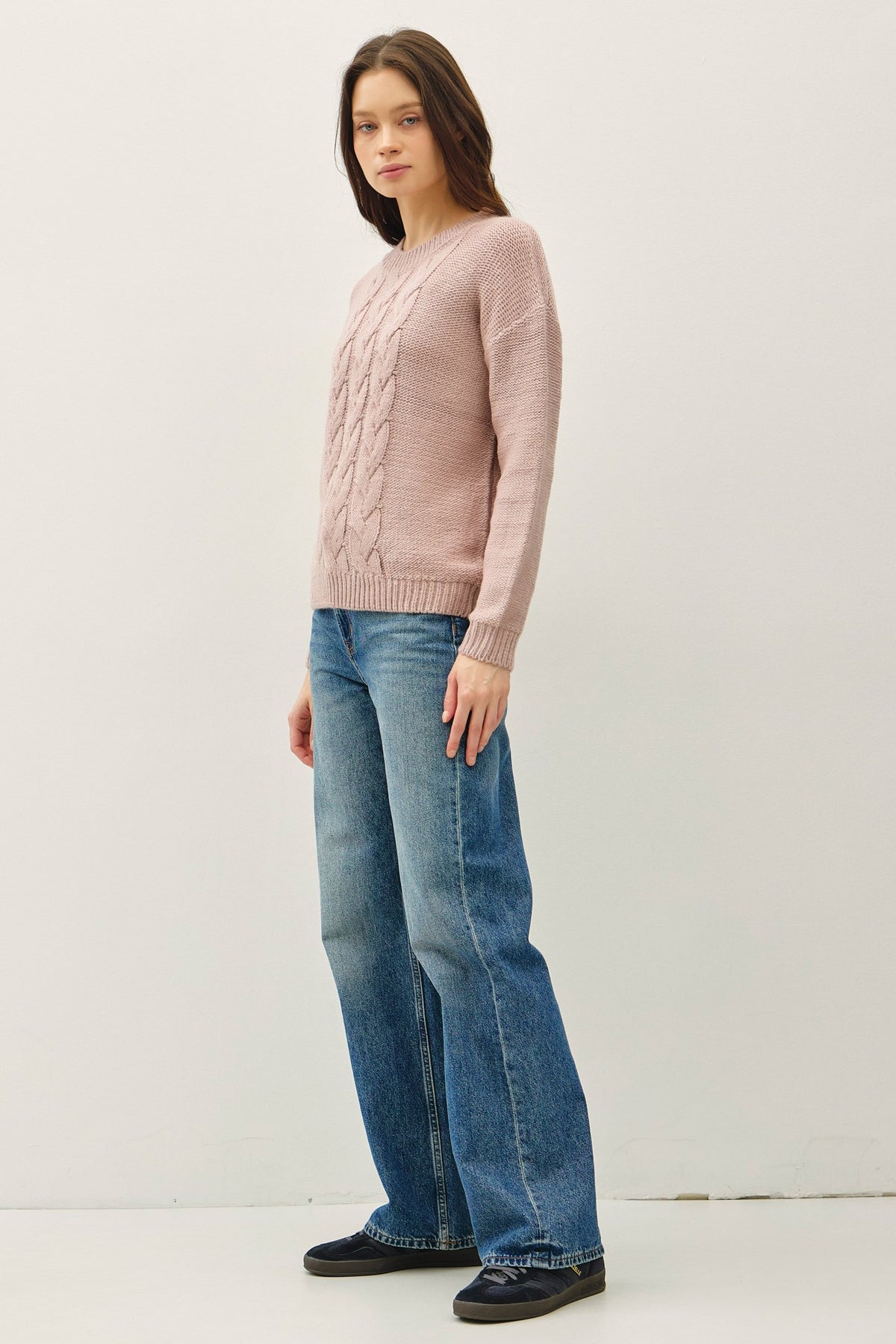 CABLE KNIT DROP SHOULDER SWEATER