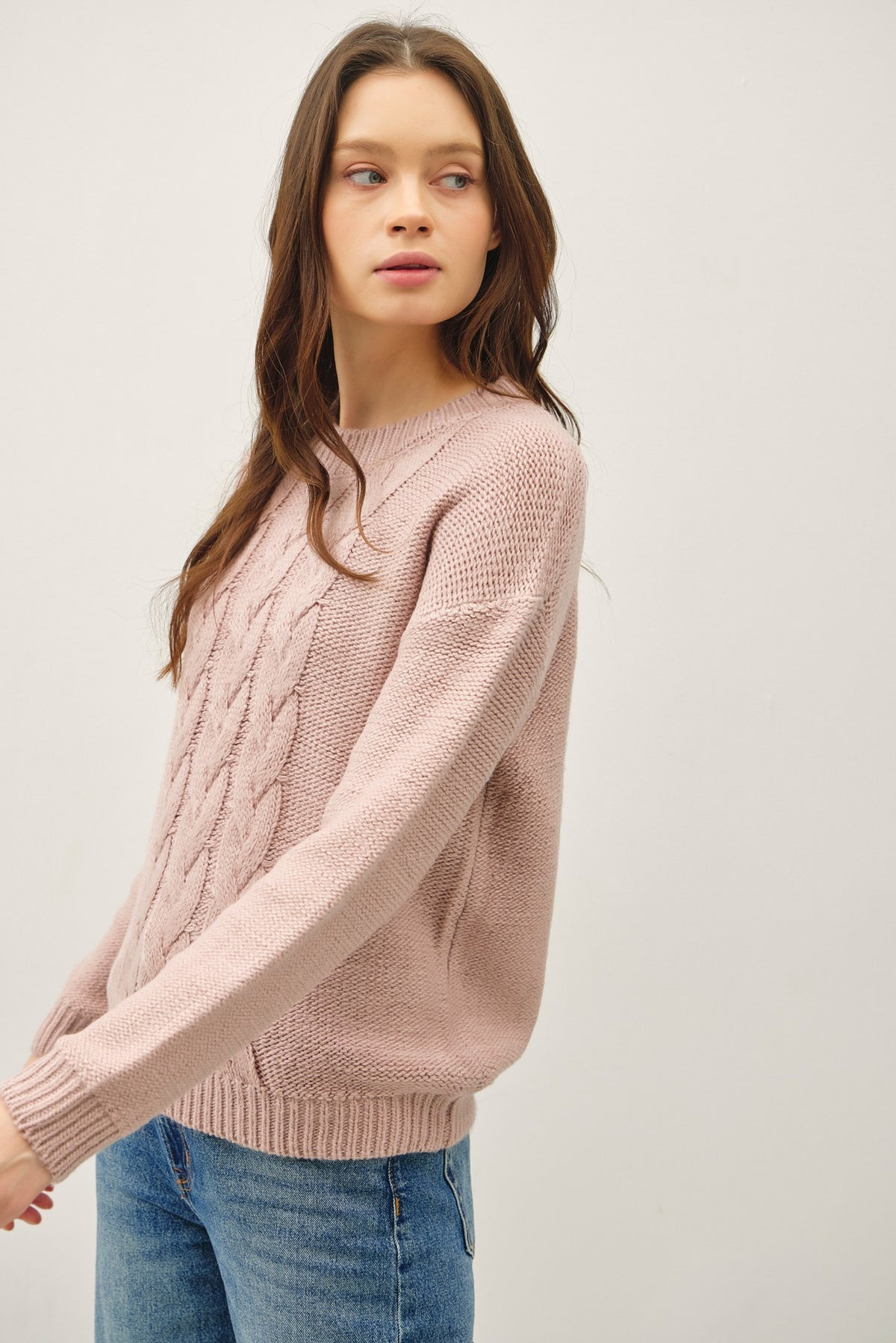 CABLE KNIT DROP SHOULDER SWEATER