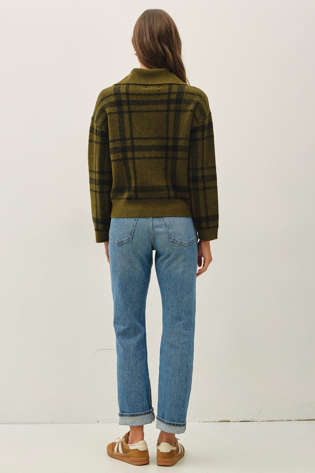PLAID ZIP UP SWEATER JACKET