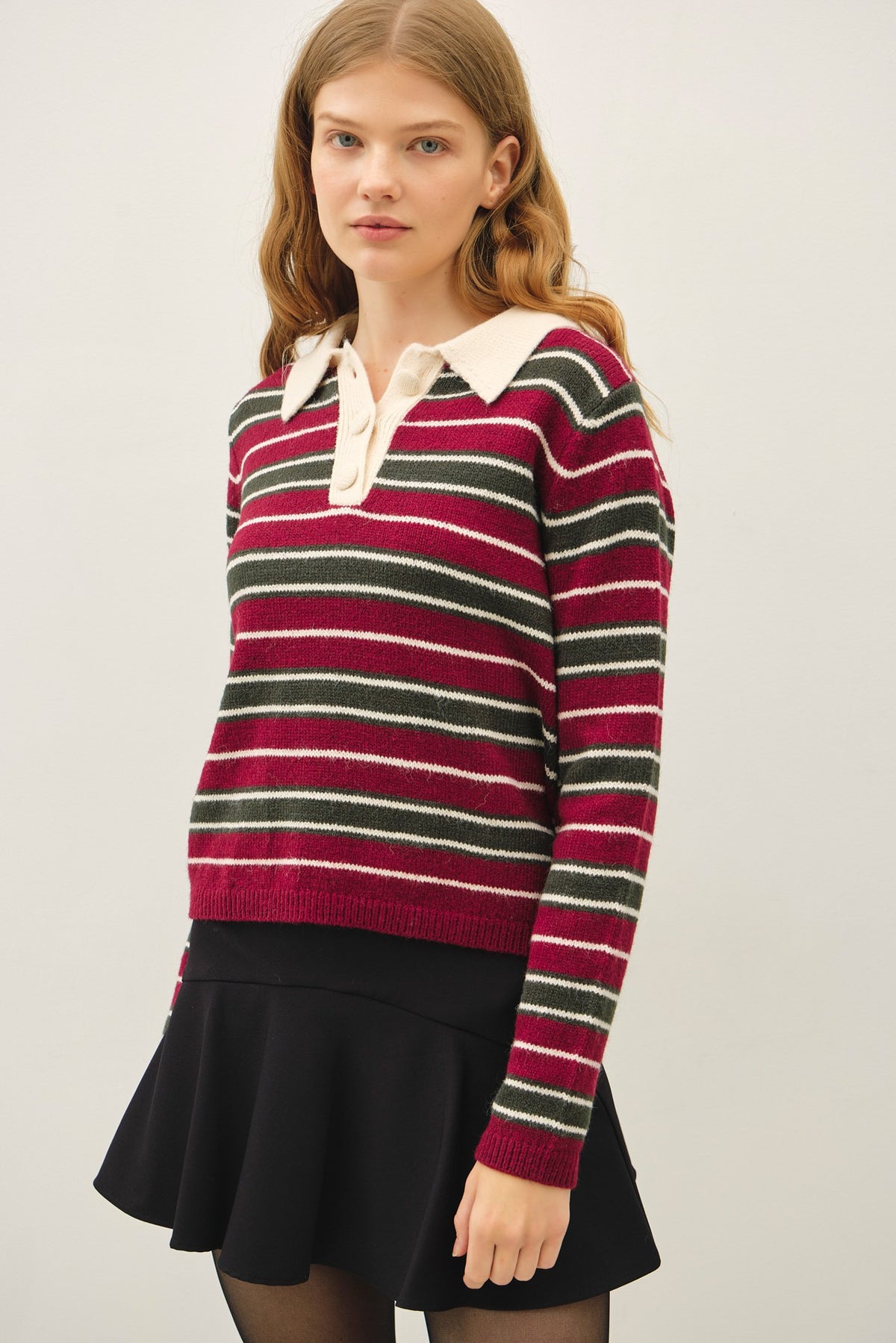 STRIPED POLO SWEATER