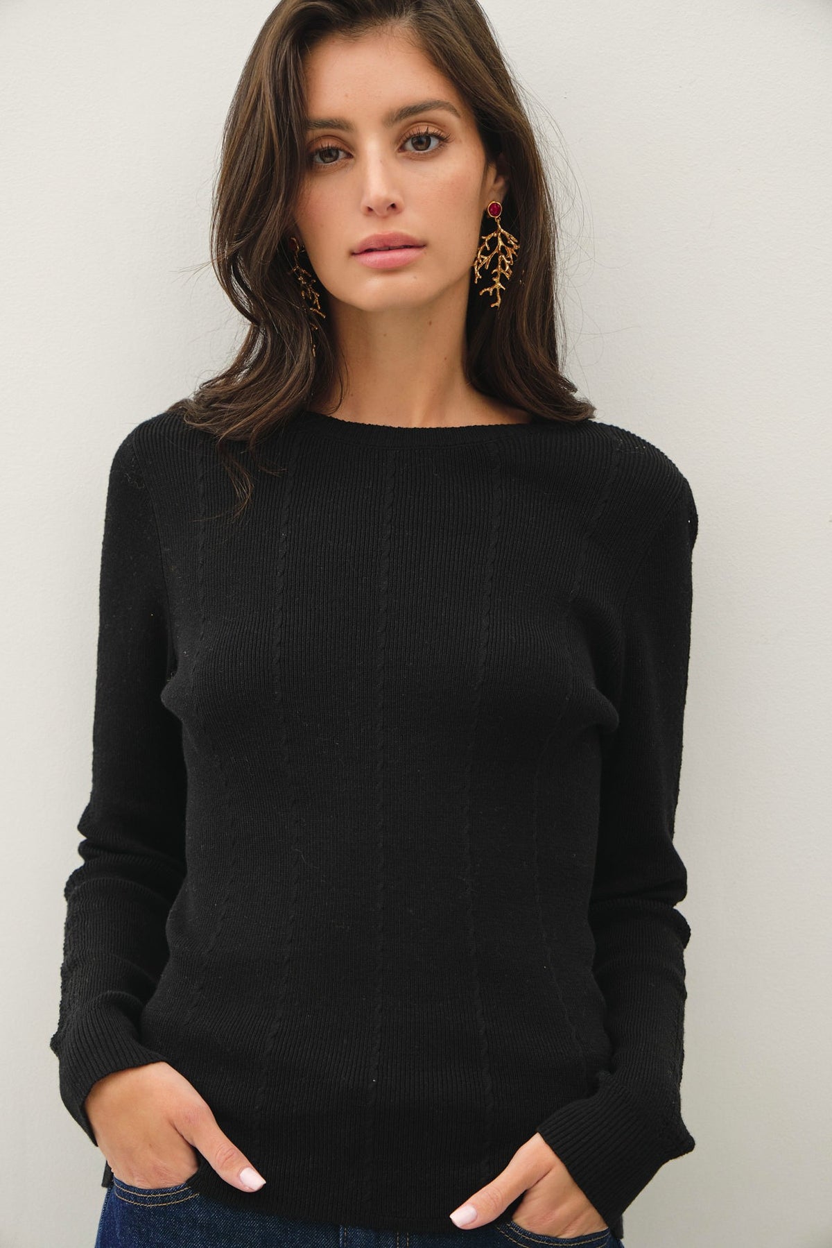 POINTELLE SLEEVE FINE KNIT SWEATER