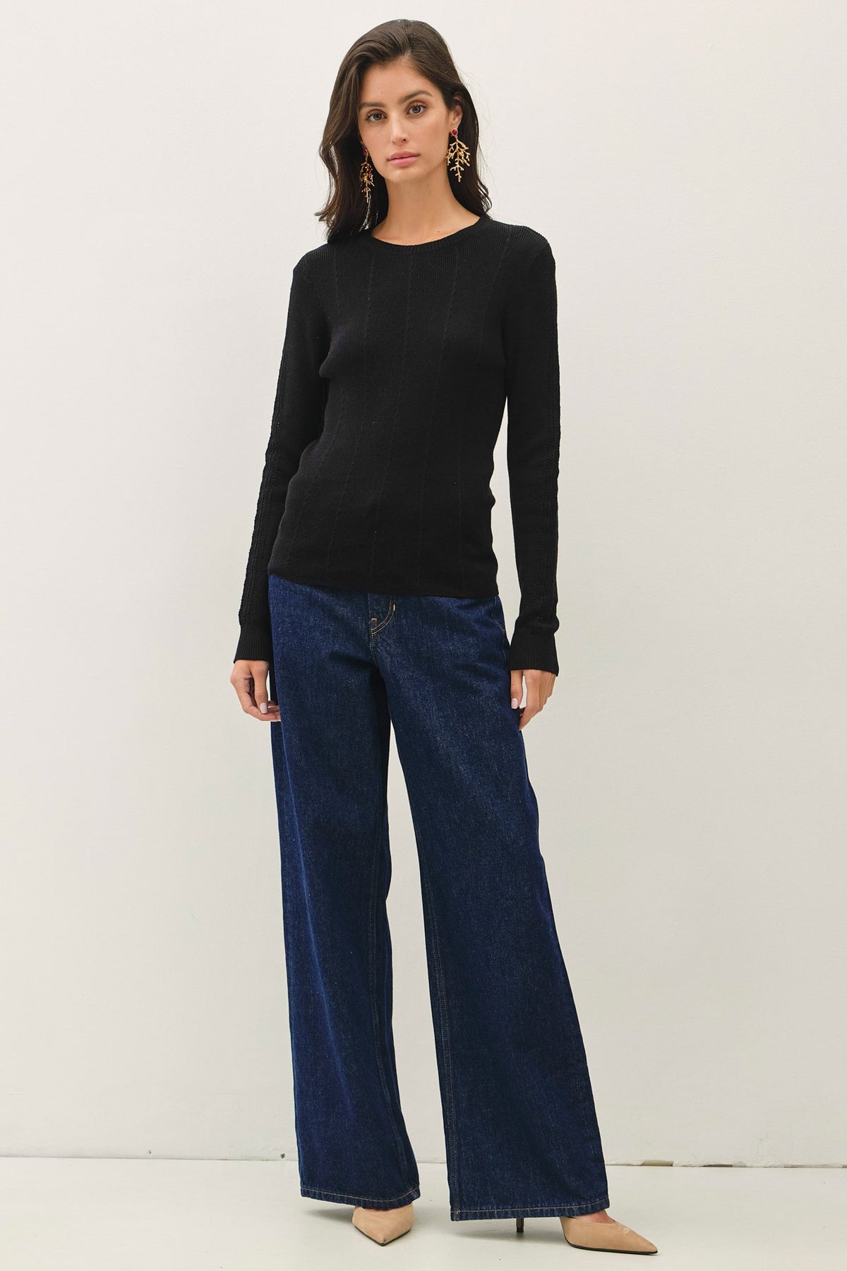 POINTELLE SLEEVE FINE KNIT SWEATER