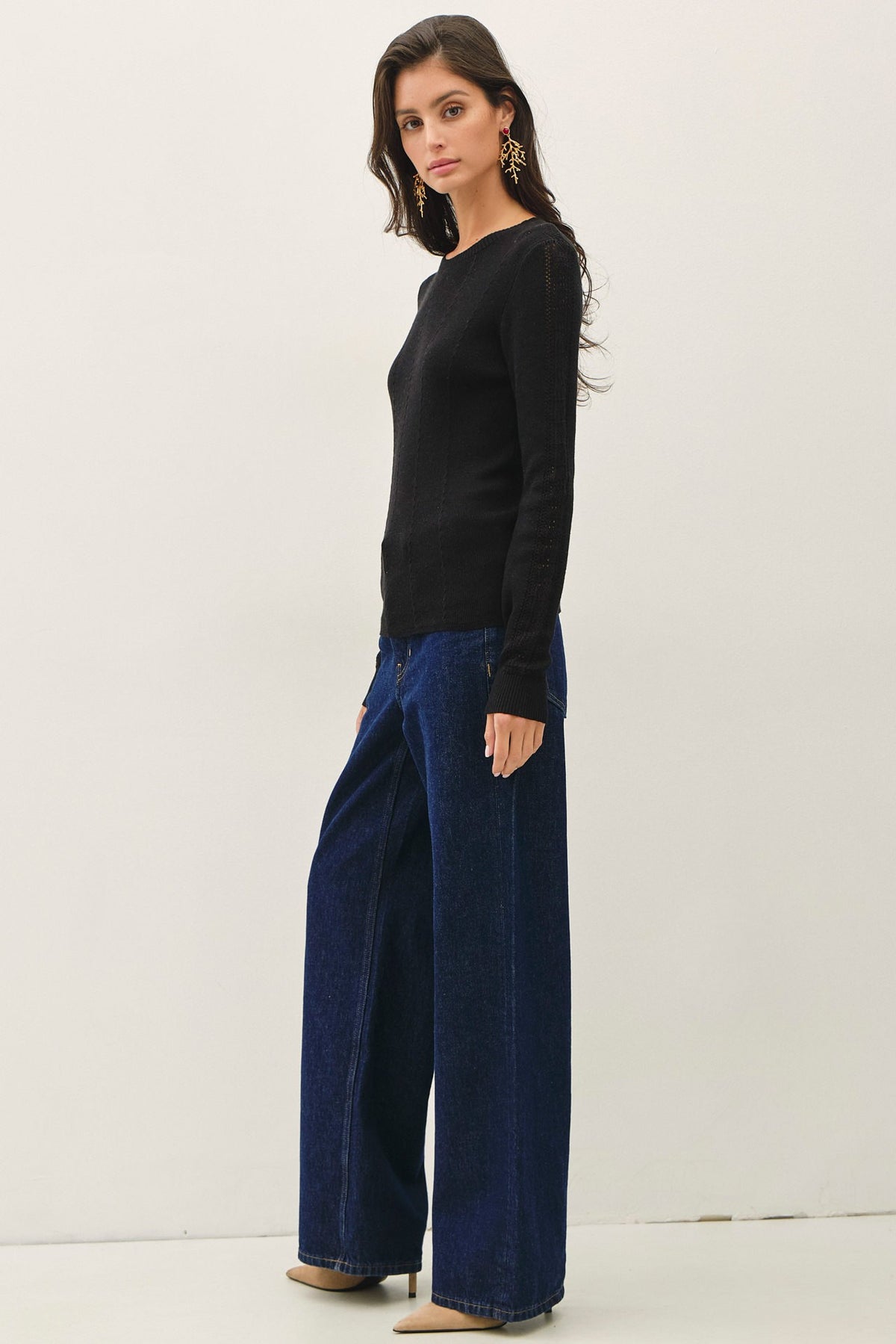 POINTELLE SLEEVE FINE KNIT SWEATER