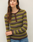 STRIPED HENLEY FINE KNIT SWEATER