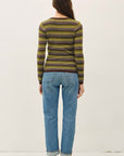 STRIPED HENLEY FINE KNIT SWEATER