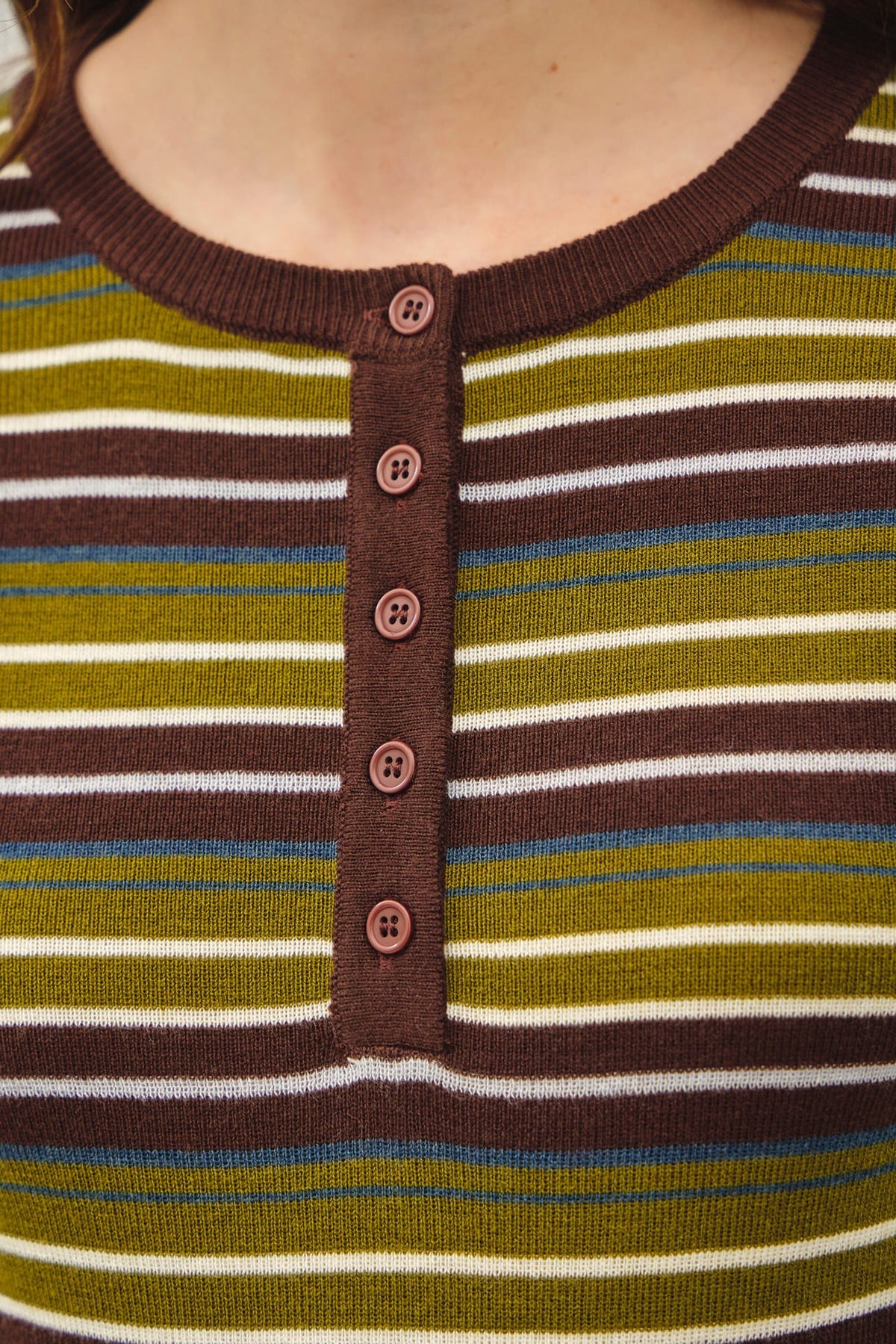 STRIPED HENLEY FINE KNIT SWEATER