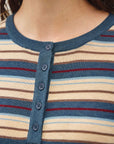 STRIPED HENLEY FINE KNIT SWEATER