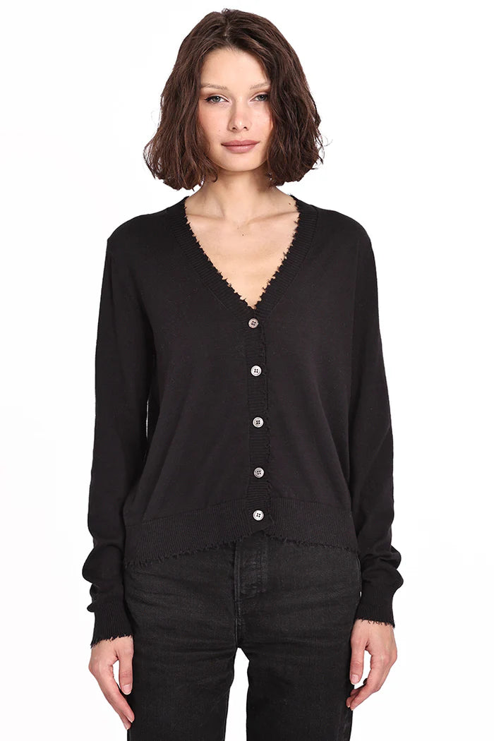 COTTON CASHMERE FRAYED CARDIGAN