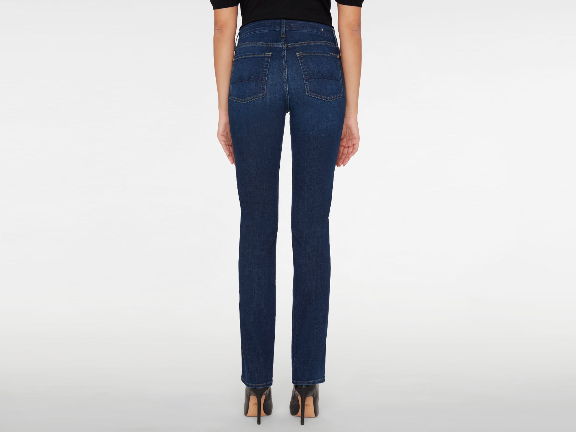 7 for all mankind kimmie mid rise straight mid blue back